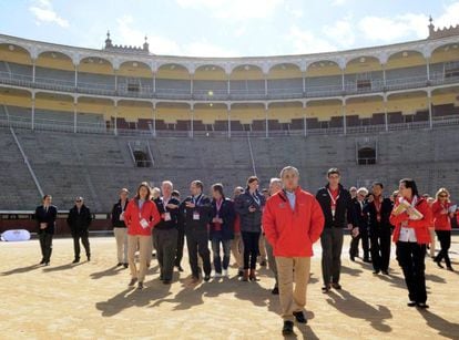 Members of Spain&#039;s Olympic Committe and the IOC inspection team at Las ventas bullring.