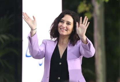 PP candidate Isabel Díaz Ayuso at a rally on April 30 in Móstoles (Madrid).