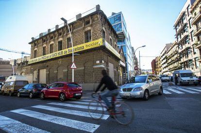 A cyclist in Barcelona's Clot neighborhood.