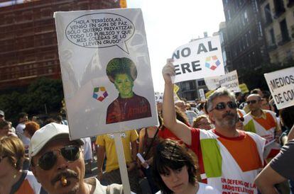Telemadrid employees staged a protest against planned labor force cuts in June.