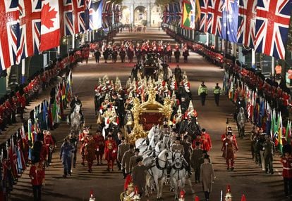 Rehearsals for the coronation of Charles III and Camilla on The Mall, May 3, 2023 in London.
