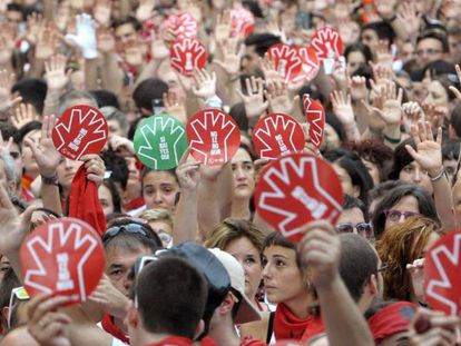 A protest in Pamplona against sexual assaults during Sanfermines.