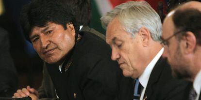 Bolivia&#039;s President Evo Morales (l) and his Chilean counterpart, Sebasti&aacute;n Pi&ntilde;era, together last week. 