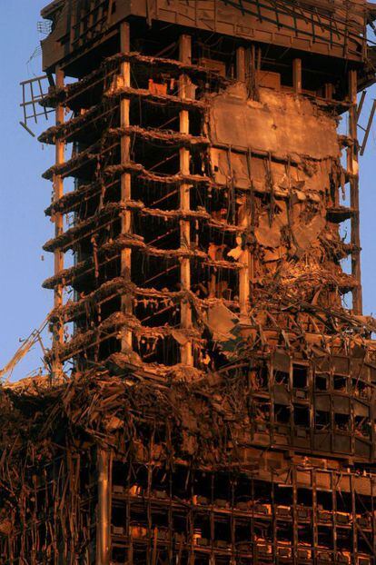 At 5pm the following day the flames were finally out, but smoke continued to billow from the charred remains.