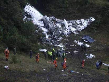 The wreckage of the plane which crashed en route to Medellín in Colombia.