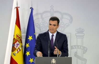 Acting Prime Minister Pedro Sánchez at a press conference on Thursday.