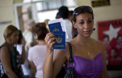 A woman at the immigration office in Havana on Tuesday.