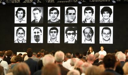 Portraits of the victims during the commemoration of the 50th anniversary of the Munich massacre, this Monday at Fürstenfeldbruck airbase.