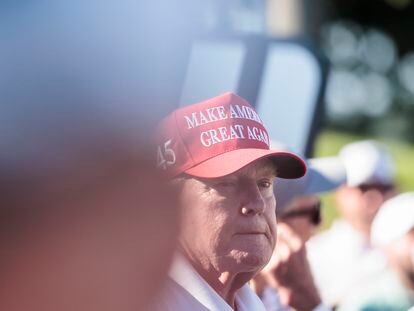 Former U.S. President Donald Trump during a golf tournament in Bedminster, New Jersey, on August 13.