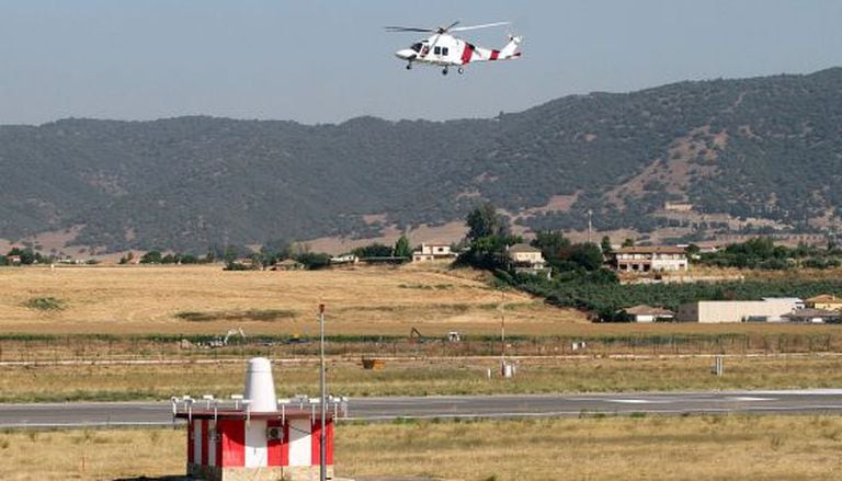 A helicopter takes off from Córdoba Airport.