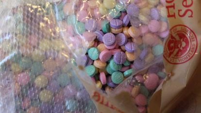 Rainbow fentanyl pills seized by US authorities in Nogales, Arizona on August 18, 2022.