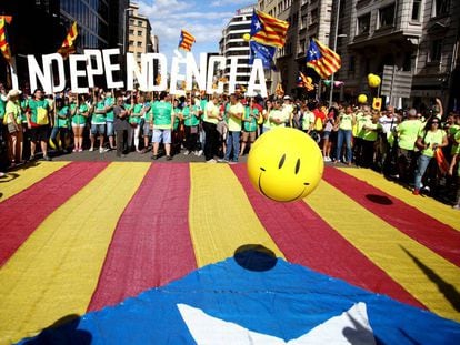 Pro-independence demonstrators during the celebrations for the 2017 Diada.