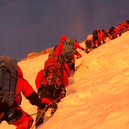 A scene from an Instagram video shot by user mingma.g showing climbers on  K2 on July 26.