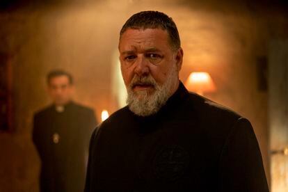Russell Crowe in a promotional image for ‘The Pope’s Exorcist,’ where he plays Father Gabriele Amorth.