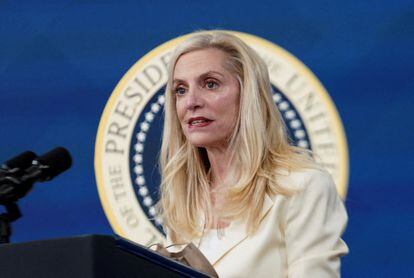 Lael Brainard, a member of the Federal Reserve's Board of Governors, speaks after she was nominated by US President Joe Biden.