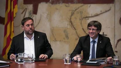 Catalan deputy premier Oriol Junqueras and premier Carles Puigdemont.