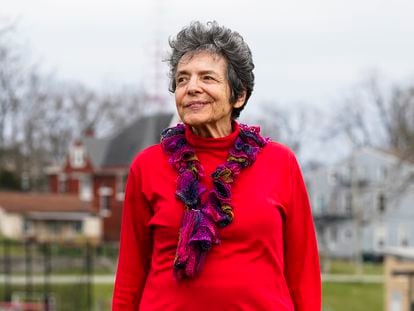 Ruth Kohake poses for a portrait outside of the Price Hill Public Library, Thursday, March 23, 2023, in Cincinnati. Kohake is among those caught up in the confusion over Ohio's strict new photo ID requirement.
