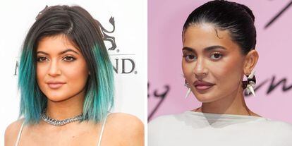Kylie Jenner in May 2014 and, right, in September 2022.