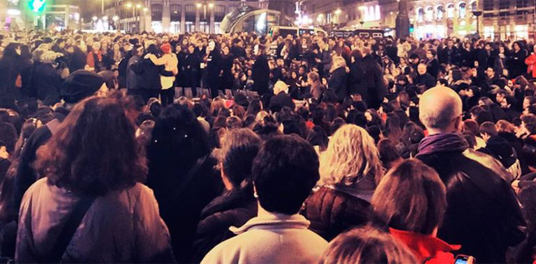 Protesters chanted against gender violence in Madrid on Wednesday.