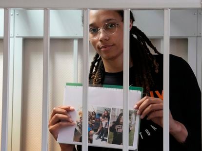 WNBA star Brittney Griner at one of the hearings of her trial in Russia.