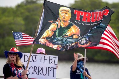 Trump supporters protest the search of the former president's mansion in Palm Beach, Florida, on August 9.