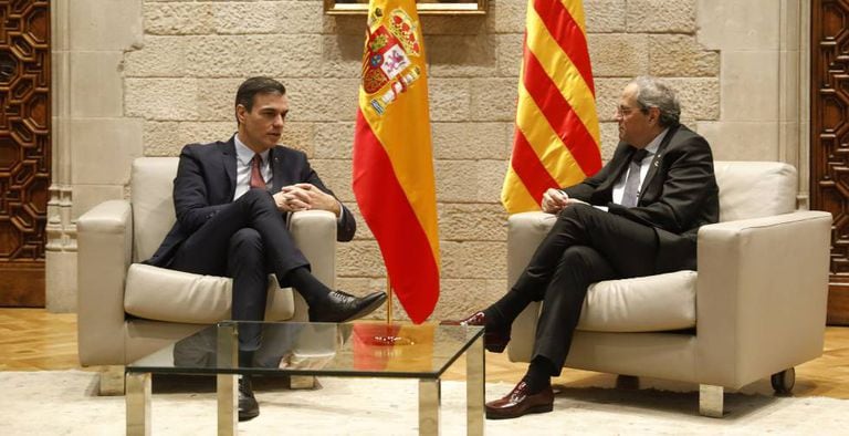 Pedro Sánchez (l) and Quim Torra during their meeting on Thursday in Barcelona.