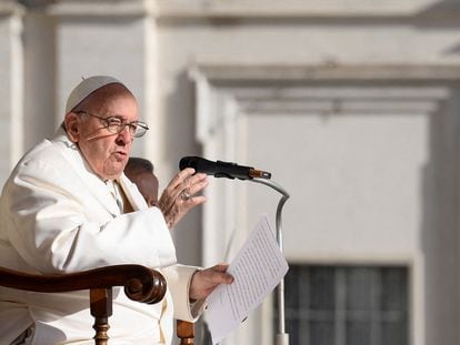 Pope Francis speaks during a general audience at St Peter's Square, Vatican City, on March, 29, 2023.