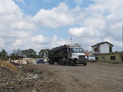 A garbage truck arrives at the Duquesa landfill to dump a load.
