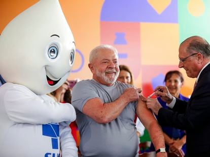 Brazil’s President Luiz Inácio Lula da Silva receives his fifth COVID shot, injected by his vice president – who is also a medical doctor – on Monday, March 6, 2023