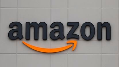 Amazon logo at the Romulus, Michigan distribution center.