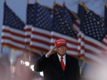 Donald Trump arrives at a rally on Saturday in Schnecksville, Pennsylvania.