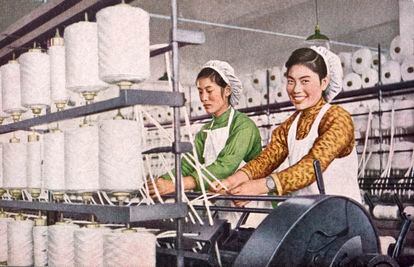Employees at a cotton mill in China in January 1953.
