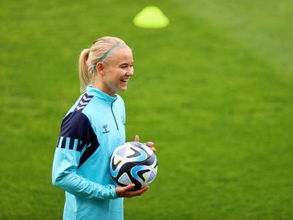 Pernille Harder, during a training session with the Danish national team in Perth.