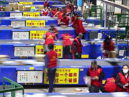 Alibaba workers prepare orders for the Chinese Black Friday.
