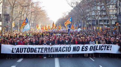 Catalan premier Quim Torra and other pro-independence leaders led the march against trial of separatists leaders in Barcelona.