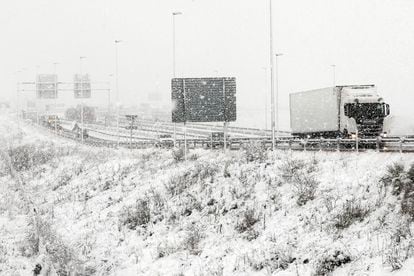 White-out conditions on a road in Burgos on March 8.