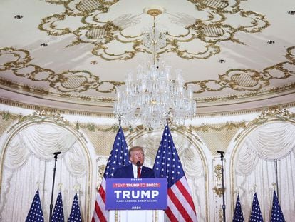 Former U.S. President Donald Trump speaks at the Mar-a-Lago Club April 4, 2023 in West Palm Beach, Florida.