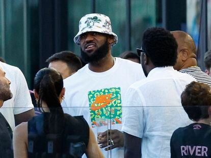 Lakers' LeBron James is seen before the match.