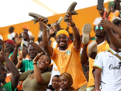 Ivory Coast celebrate winning the Africa Cup of Nations Final. Felix Houphouet Boigny Stadium, Abidjan, Ivory Coast - February 12, 2024.