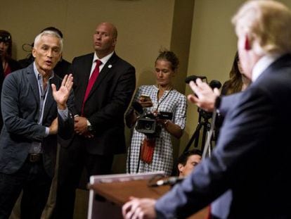 Univision journalist Jorge Ramos spars with Donald Trump on Tuesday.