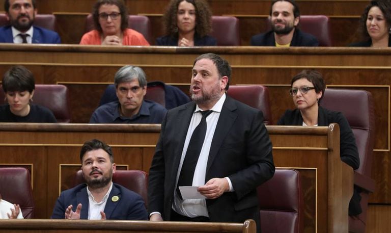 Jailed defendant Oriol Junqueras in Congress earlier this month, where he was sworn in as a deputy.
