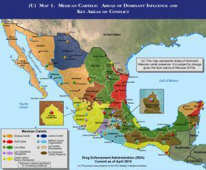 A DEA map of where the Mexican cartels are located.