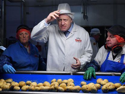 Boris Johnson during a campaign visit to a factory in Northern Ireland on November 7, 2019.