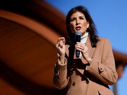 U.S. Republican presidential candidate and former U.S. Ambassador to the United Nations Nikki Haley speaks at a campaign stop in Bamberg, South Carolina, U.S., February 13, 2024.