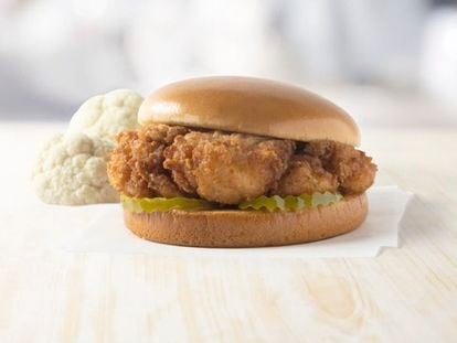 This image released by Chick-fil-A, Inc. shows the new, plant based, Chick-fil-A Cauliflower Sandwich.