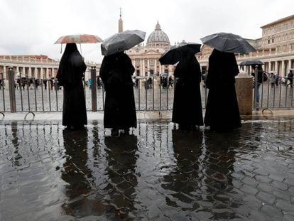 Nuns outside St. Peter's Basilica in the Vatican.
