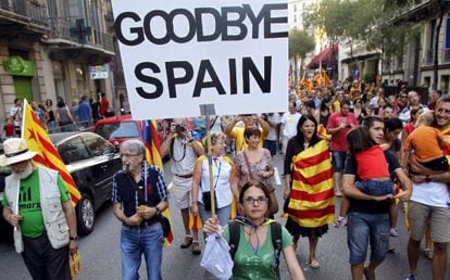 A scene from Tuesday&#039;s massive march in Barcelona.