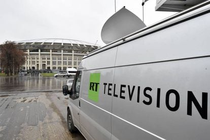 Archive image of a Russia Today van in Moscow.