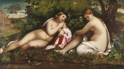 Palma Vecchio's 'Two nymphs in a landscape', at the Thyssen.