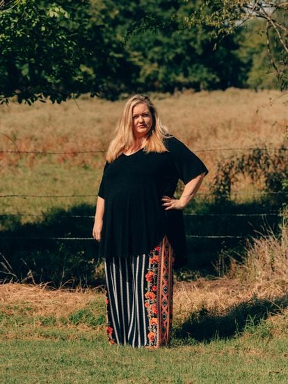 Colleen Hoover poses at her ranch in Sulphur Springs, Texas.